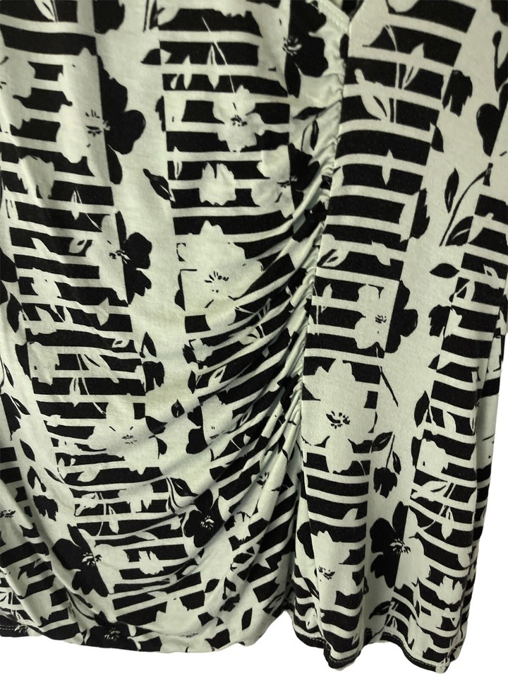 Dana Buchman XL Top Stretch Mint Green/Black Ruched Side VNeck 3/4