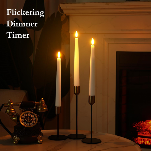 2 Pcs Waxy Flameless Taper Candles with Remote, Led Flameless Candlesticks Class - Picture 3 of 12