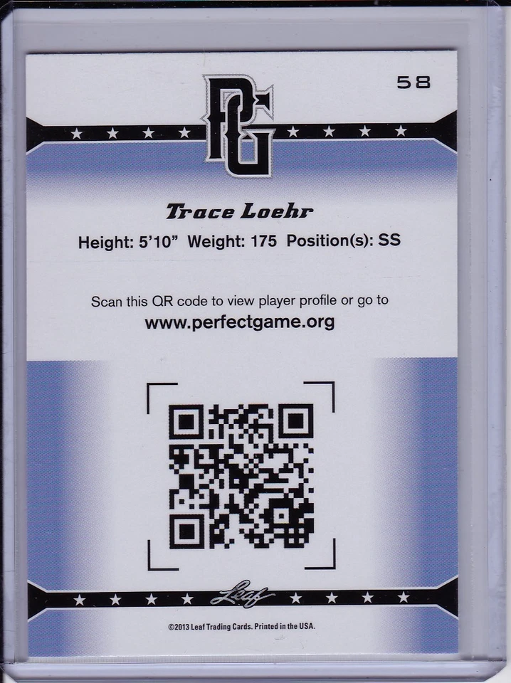 Trace Loehr 2013 Leaf Perfect Game Oakland A's Prospect Rookie Card 2014 Draft - Image 2 of 2