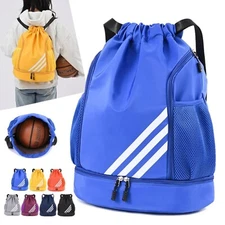 Drawstring Backpack Zippered Pocket Sport Gym Waterproof Cinch Sack Pack Bag