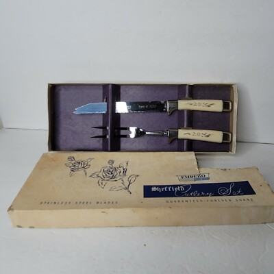 Vintage Stainless Steel Carving KNIFE & FORK 2 pc Set Sheffield EMDEKO England