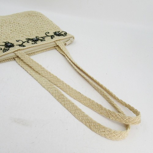 Cream Crochet Handbag Women Floral Detail Lined Double Shoulder Straps Purse Bag - Picture 4 of 13