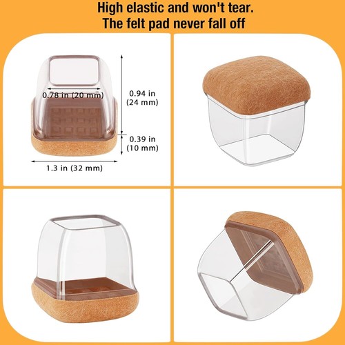 32 Pcs Chair Leg Floor Protectors Square, M - 32 - Clear, Transparent - Picture 6 of 7