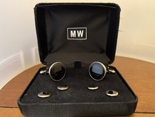 MW Gold Tone Cufflinks With Tuxedo Studs Set Box Men