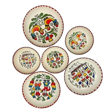 Greek Enamelware Plates Dishes Hand Painted Set Of Six Moissiadis Signed