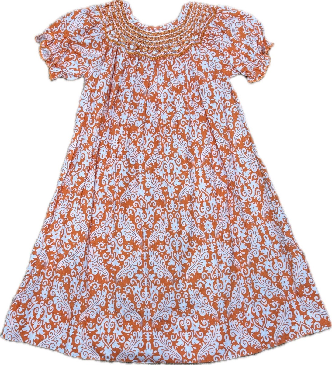 Velani Classics SMOCKED DRESS Orange Paisley Little Girls SIZE 4