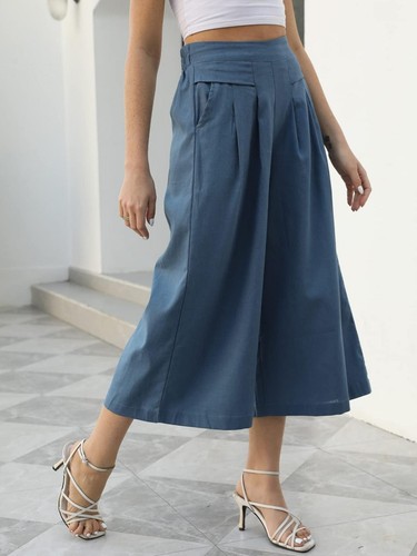 Women Wide Leg Pants Elastic Waist Casual Palazzo Trousers with Pockets Capris