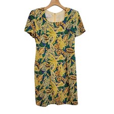 Vintage Maggy London Silk Dress Midi Colorful Floral Size 10 Classic Modest