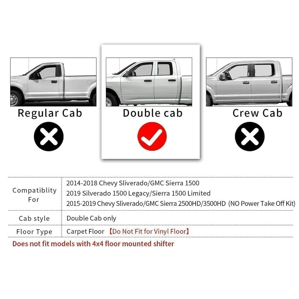 YITAMOTOR Floor Mats Liner for 2014-2019 Chevy Silverado GMC Sierra Double Cab - Image 2 of 4