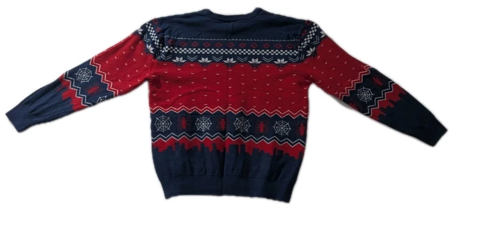 Marvel Spider-Man Navidad Suéter Juvenil Grande YL Rojo Azul Ur Universo Vacaciones Foto 2 de 4