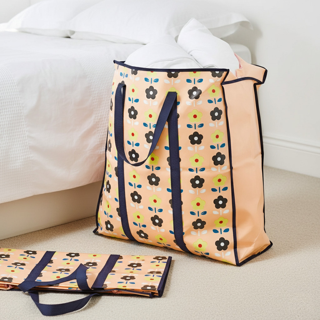Duvet Storage Bags Pack of Two Multi 65x55x25cm Vintage Print Extra-Long Zipper