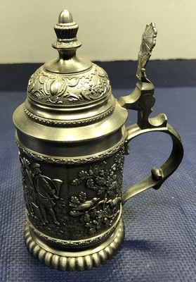 Pewter German Lidded Beer Stein Artina SKS ZINN Embossed Deer Hunters artina 95%