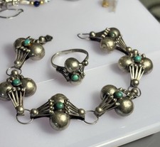 Beautiful Sterling/Turquiose Native American Jewelry Set! Designer Signed!