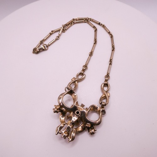 1940's Blue Rhinestone Bow 15" Station Necklace Women's Vintage Potmetal - Picture 6 of 7