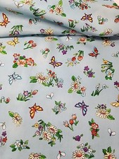 MMFab Blue Floral Butterfly Print Cotton Quilting Sewing Fabric 44" X 5.1yds