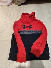 Boys Under Armour Logo Hoodie Black Red Grey Size 7