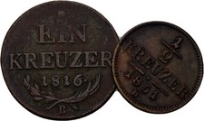 RDR Austria 1 1/2 Kreuzer 1816 1851 2 Piece Coin Original #FKZ178
