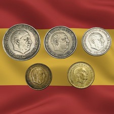 Lot of 5 Different Old Spain Pesetas Coins - All Franco Era - Combined Ship