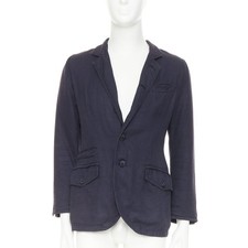GIORGIO ARMANI navy linen cotton pique flap pockets relaxed blazer IT46 S