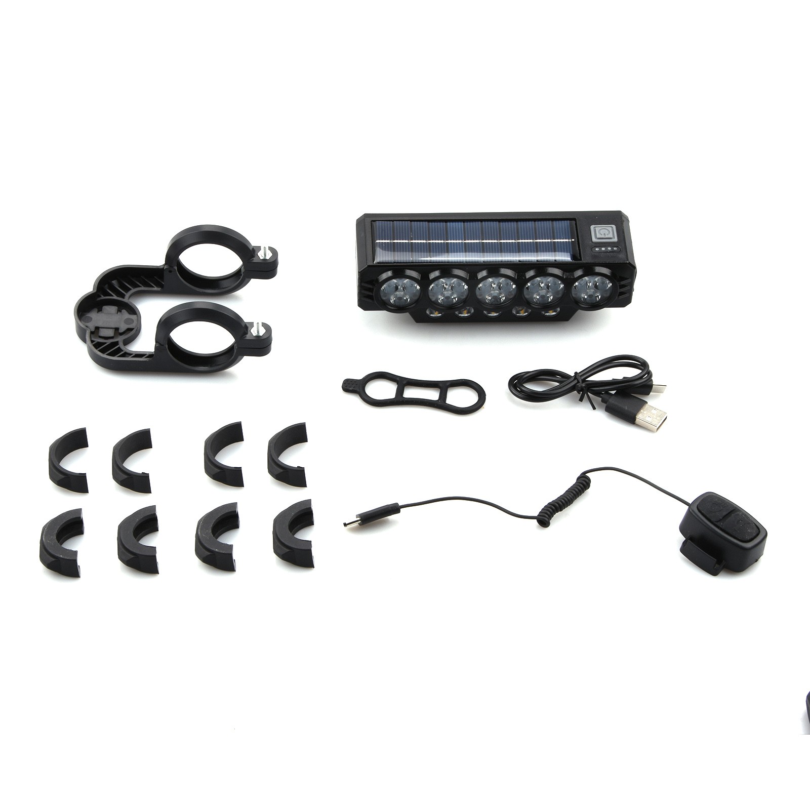 Waterproof Bicycle Front Headlight Solar Charging Bike Lamp 10 LED Spotlight