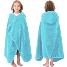 Kids Hooded Bath Towel 100 Cotton Soft Absorbent Wrap 50x30 Inch Blue Thick