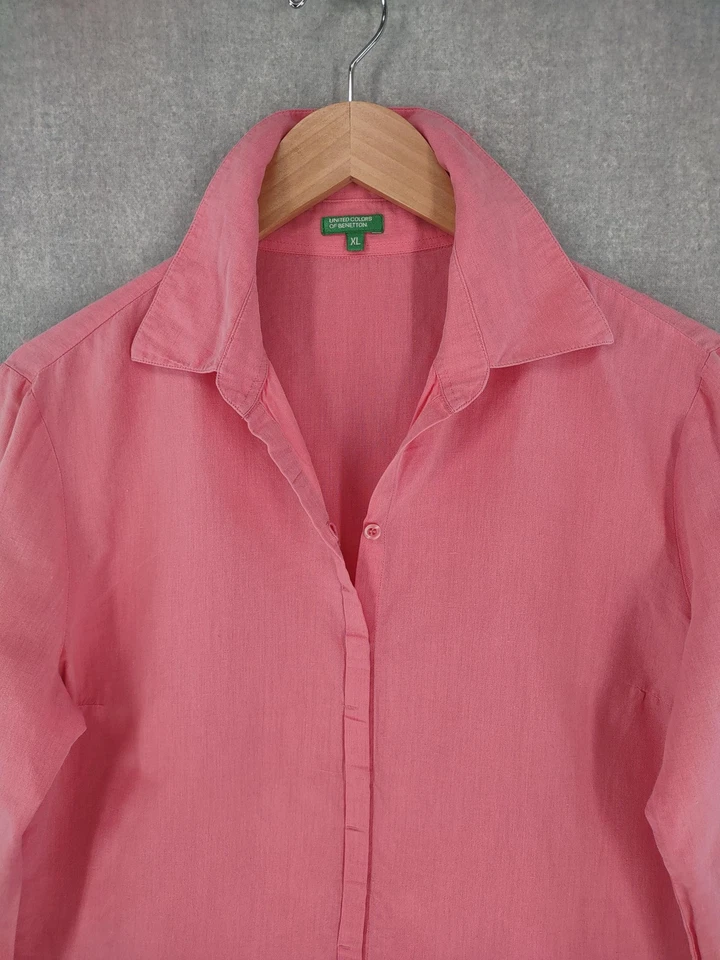 Camisa United Colors of Benetton Mujer XL Rosa Mezcla de Lino Manga 3/4 Botón Foto 3 de 4