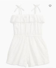 Polo Ralph Lauren Eyelet Romper Little Girls 7 White Ruffle Overlay Button Front