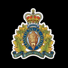 Listing image for ROYAL CANADIAN MOUNTED POLICE (RCMP) THE MOUNTIES Vinyl Badge 90mm Tall Sticker