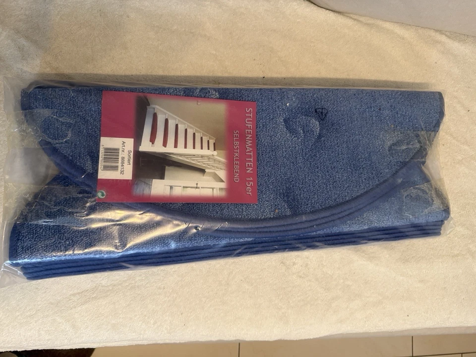 Stufenmatten 15er Set Treppenschutz Treppenteppich Antirutsch Blau Mit Muster - Bild 4 von 4