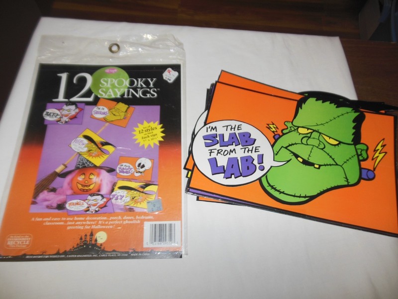 Pack of 11 Spooky Sayings Halloween Die Cut Signs For Windows, Great/Used Condi.