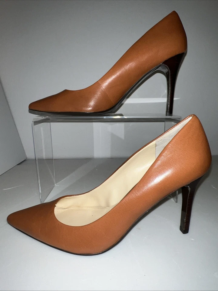 Zapatos de salón Ralph Lauren LRL Adena de cuero marrón punta tacón de aguja 3,5" 9B Foto 4 de 4