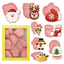 Christmas Cookie Cutters Set 8 Pcs Cookie Stamps with Christmas Tree Crystal ...