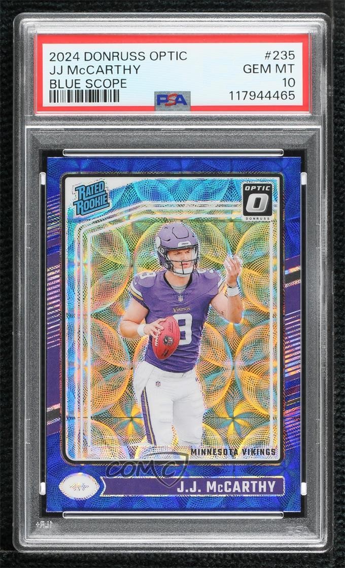 2024 Donruss Optic Rated Blue Scope Prizm JJ McCarthy #235 PSA 10 Rookie RC 0g4t
