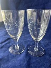 Vintage Etched Crystal Iced Tea Goblet Glass Wheat Sovereign House Set Of 2