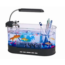 NEW USB Desktop Aquarium Clock/Organizer with LED Light, Rocks, Plant