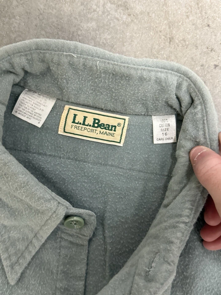 Camisa de tela gamuza vintage LL Bean hecha en EE. UU. para hombre talla 16 grande verde Foto 2 de 3