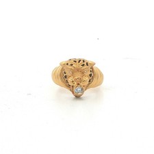 Carrera y Carrera 18K Yellow Gold Diamond Panther Head Ring Size 6.75 (EU 53)