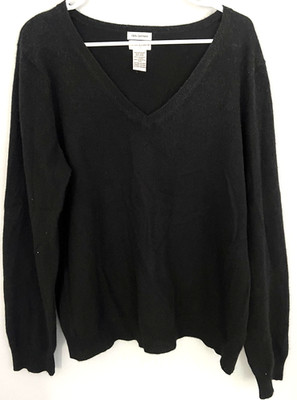 Jaclyn Smith Sweater Womens XXL Black 100% Cashmere V Neck Long Sleeve Pullover
