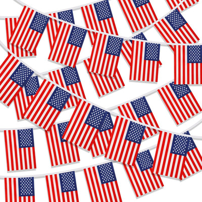 50 Pcs American Flags Banner, 52.5 FT Patriotic USA String Pennant Flags Red Whi