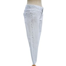 Cache White Denim Rhinestone Embellished Jean Pant New Crop Stretch NWT 98