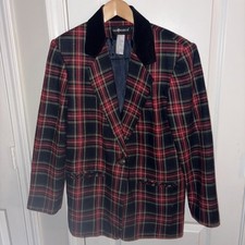 Sag Harbor Tartan Plaid Vintage Christmas Wool Blend Blazer Jacket Size 10