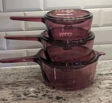VTG Corning VISIONS Cranberry 6-Piece Saucepan Set - 1, 1.5, and 2.5 Liter