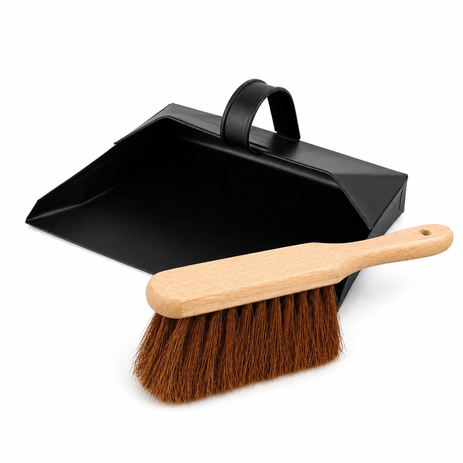 Hillbrush & Groundsman Metal Dustpan And Soft Wooden Hand Brush Set Coco Fibre Brush Ash Pan - Image 2