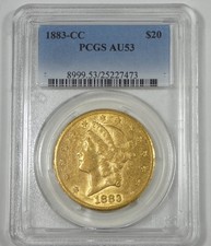 1883-CC GOLD Liberty Head $20 Double Eagle CERTIFIED PCGS AU 53