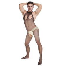 Men Jumpsuit Leotard Underwear One-piece Stockings Open Bra Crotch Transparent