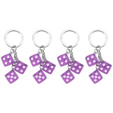 4pcs Lucky Dice Keychain Charm, Resin Dice Keyrings with 3 Pendants, Purple