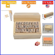 26 pcs Small Wooden Rubber Alphabet  Number Stamps in Wooden Box