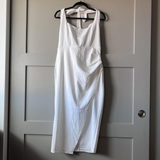 Selfie Leslie Dress Womens XXL White Tie Back Midi Ruched Front Slit Bodycon