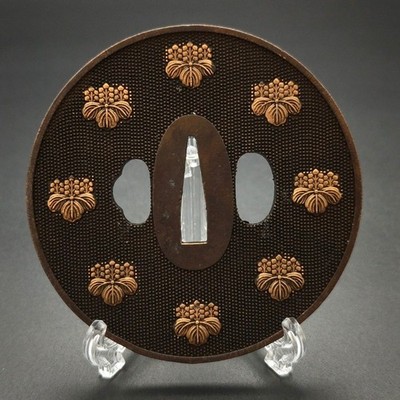 Japanischer Tsuba Kupferschliff Kirimon Five Seven Paulownia Design Tosogu