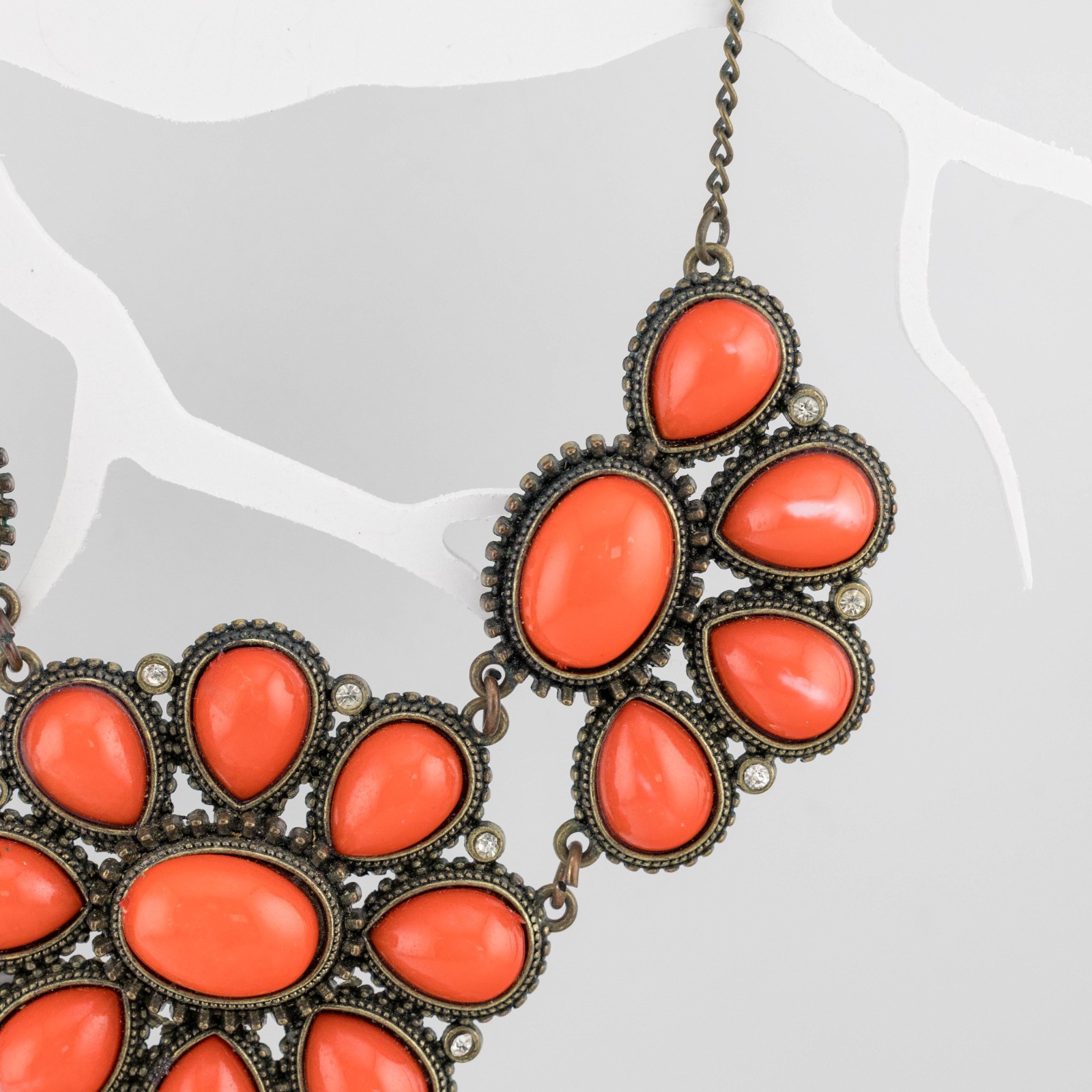 Statement Necklace Orange Acrylic Rhinestone Flor… - image 4